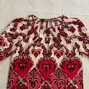 Talbots Red and Cream Patterned Blouse size M NWT.